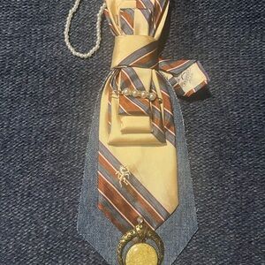 Elegant Striped Tie with Gold Accents